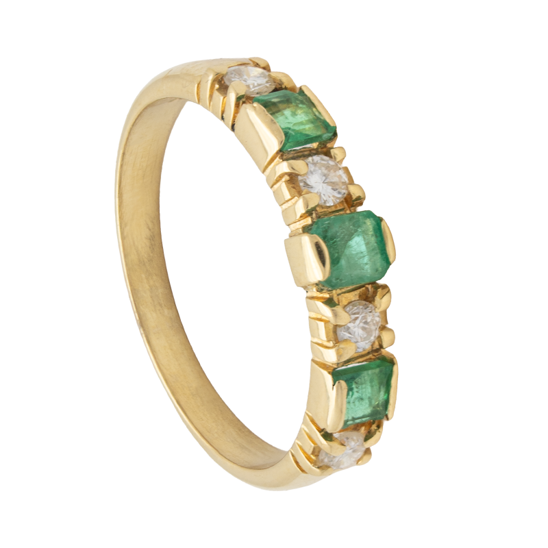 Anillo de Oro 18 kilates - Medio Sin Fin Con Esmeradas Y Brillantes