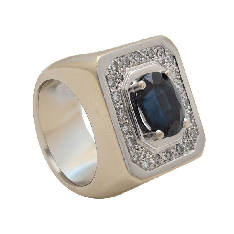 Anillo de Oro 18 kilates - Con Zafiro Central Y Brillantes