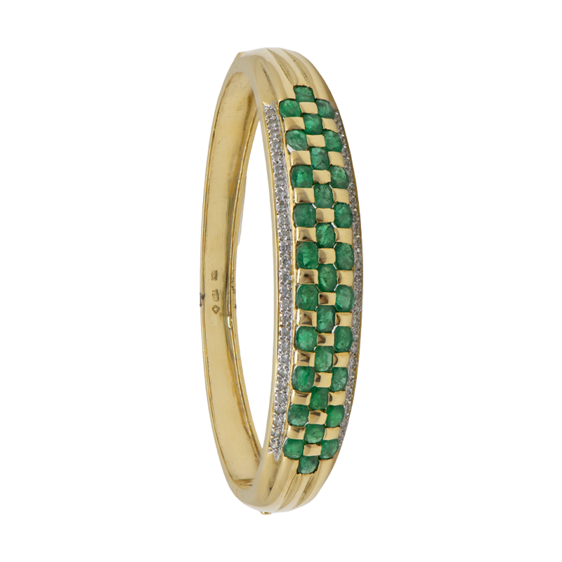 Pulsera Oro 18k - Esclava con Frente De Esmeraldas Y Brillantes