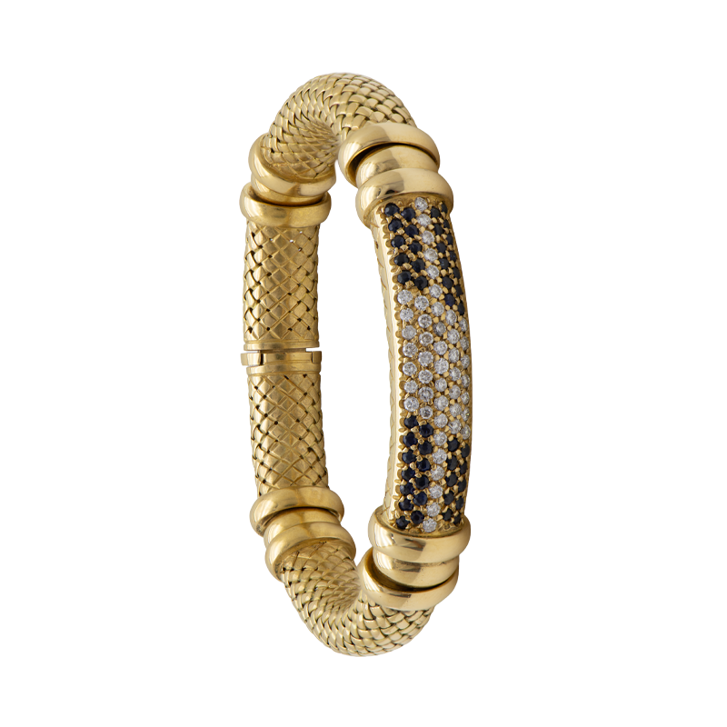 Pulsera Oro 18k - Esclava Articulada Con Frente De Brillantes Y Zafiros