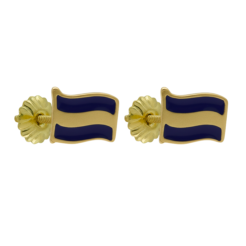 Aro Oro 18k - Bandera Esmaltada Boca Jrs