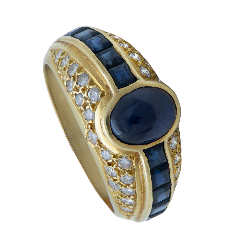 Anillo Oro 18 Kilates - Frente De Zafiros Y Brillantes