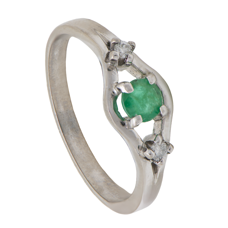 Anillo Oro 18 Kilates -  Frente Con Centro De Esmeraldas Y Brillantes