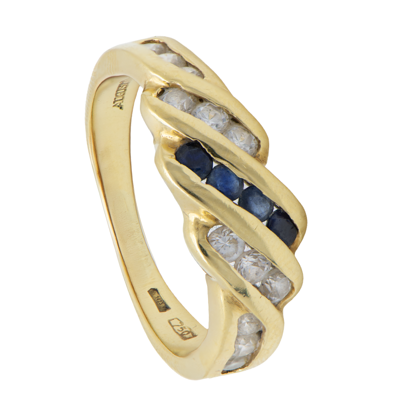 Anillo Oro 18 Kilates - Frente Con Cubic Y Zafiros