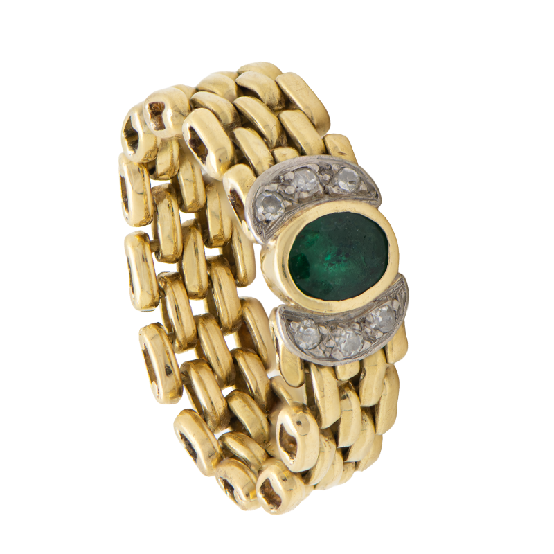 Anillo Oro 18 Kilates - Panther con brillantes Y Esmeralda