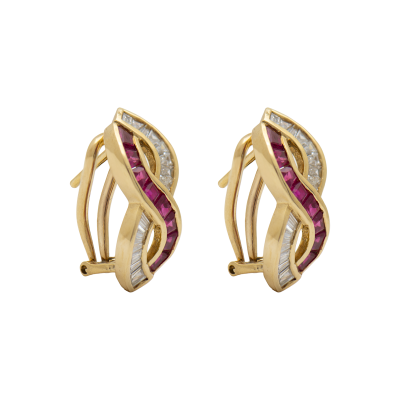 Aros Oro 18k - Aro Frente De Infinito Con Brillantes y Piedras Rosas