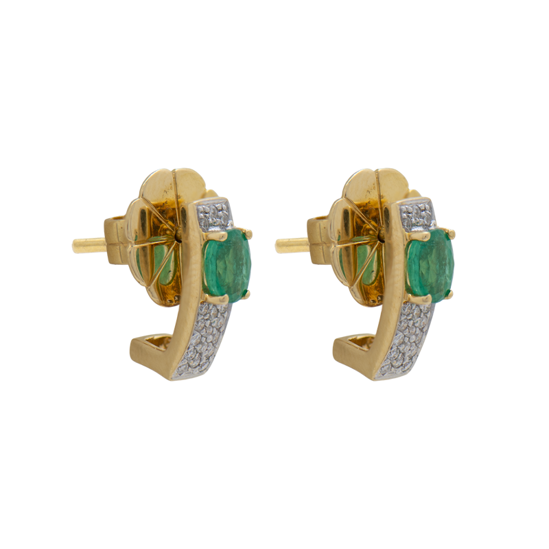 Aros Oro 18k - Media Argolla con Frente De Esmeralda Y Brillantes