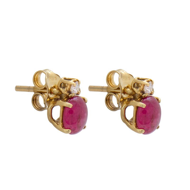 Aros Oro 18k - Frente De Brillantes Y Piedra Rosa