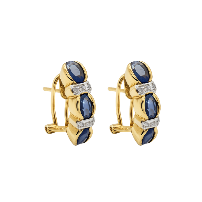 Aros Oro 18k - Frente De Zafiros Y Brillantes