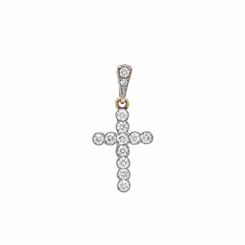 dije Oro 18K - Cruz Con Brillantes