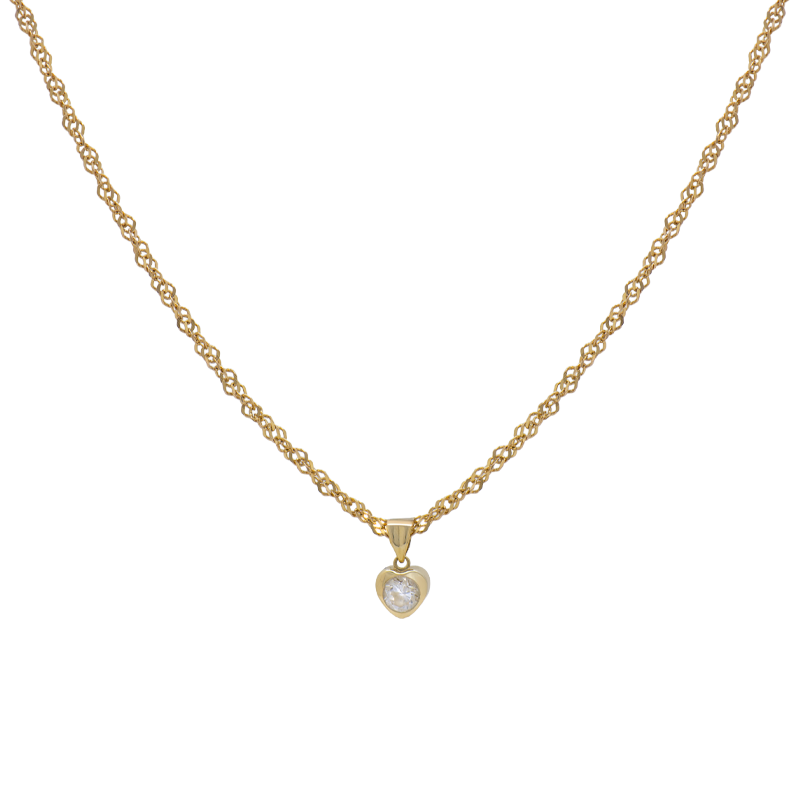 Cadena de Oro 18 Kilates - Singapur Con Corazon Cubic