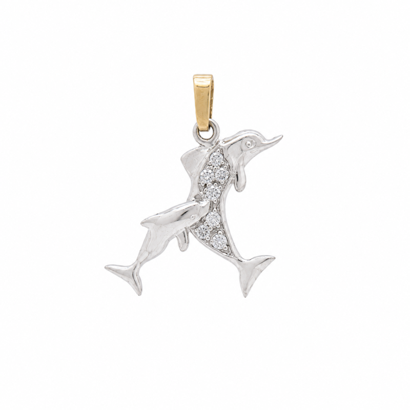 dije Oro 18K - Delfines Cubics