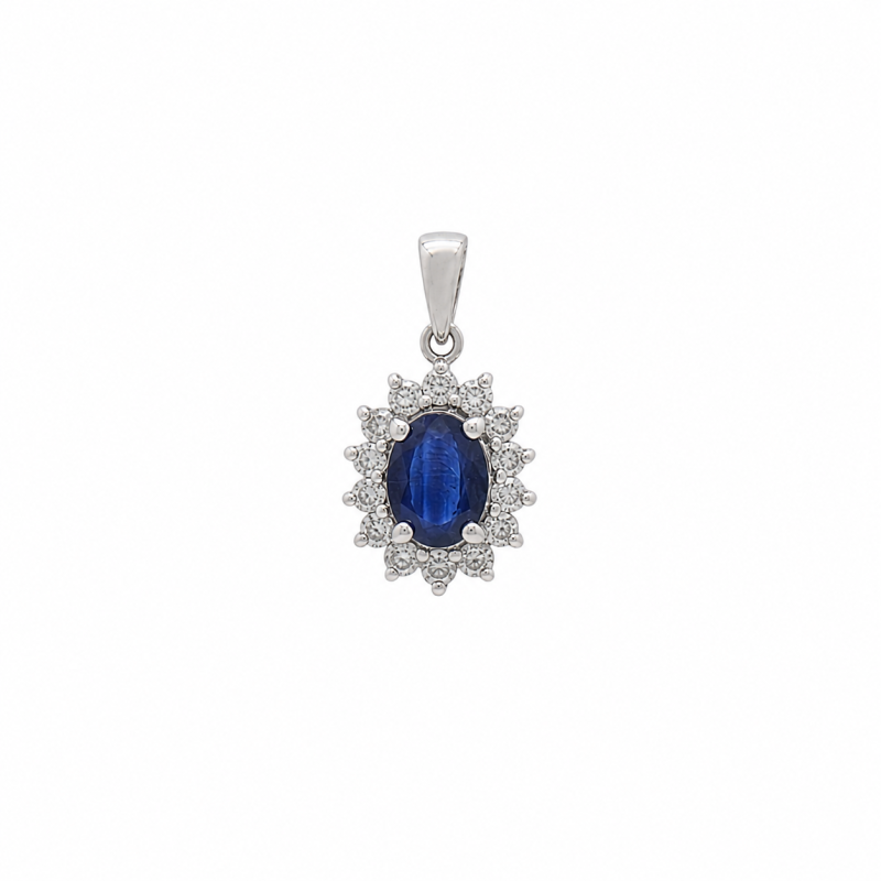 dije Oro 18K - Flor De Zafiros Y Brillantes