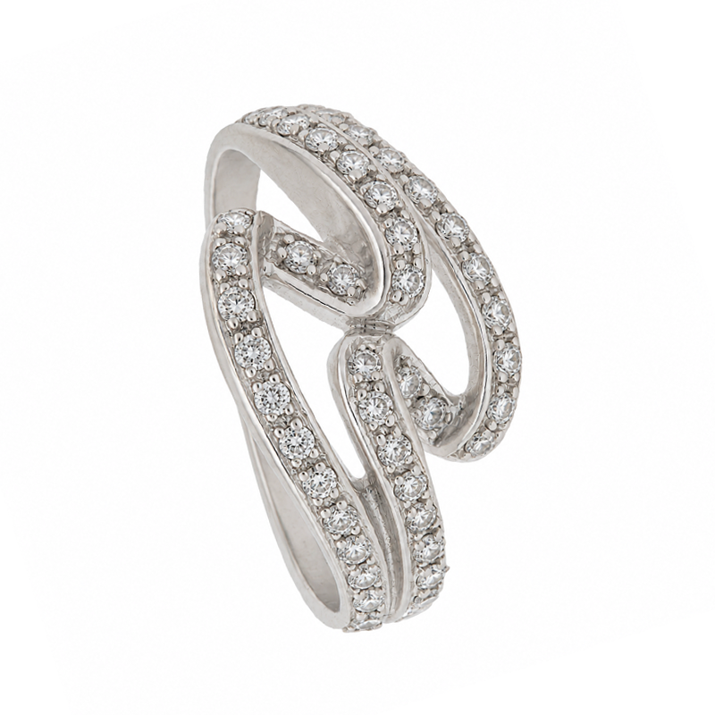 Anillo Oro 18 Kilates - Frente Ondulado Con Brillantes