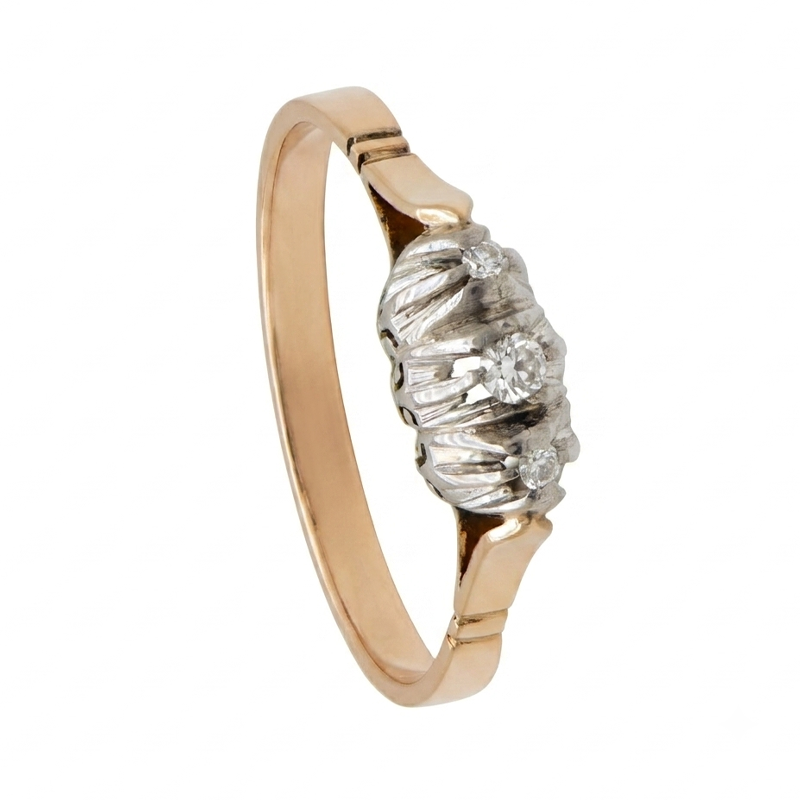 Anillo Oro 18 Kilates - Anillo Tresillo Combinado