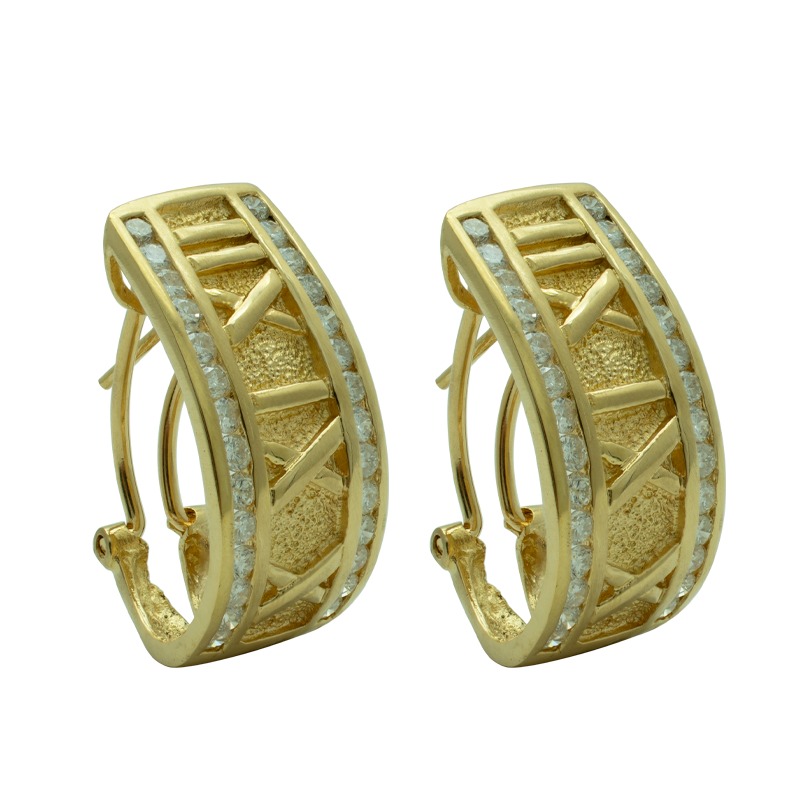 Conjunto Oro 18 kilates - Anillo y aros con brillantes y números romanos