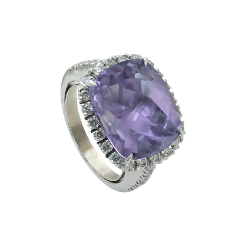 Anillo de Oro 18 kilates - Amatista Con Brillantes