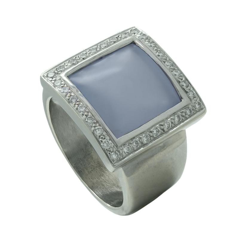 Anillo Oro 18Kilates- Cuadrado Piedra Lila con Brillantes