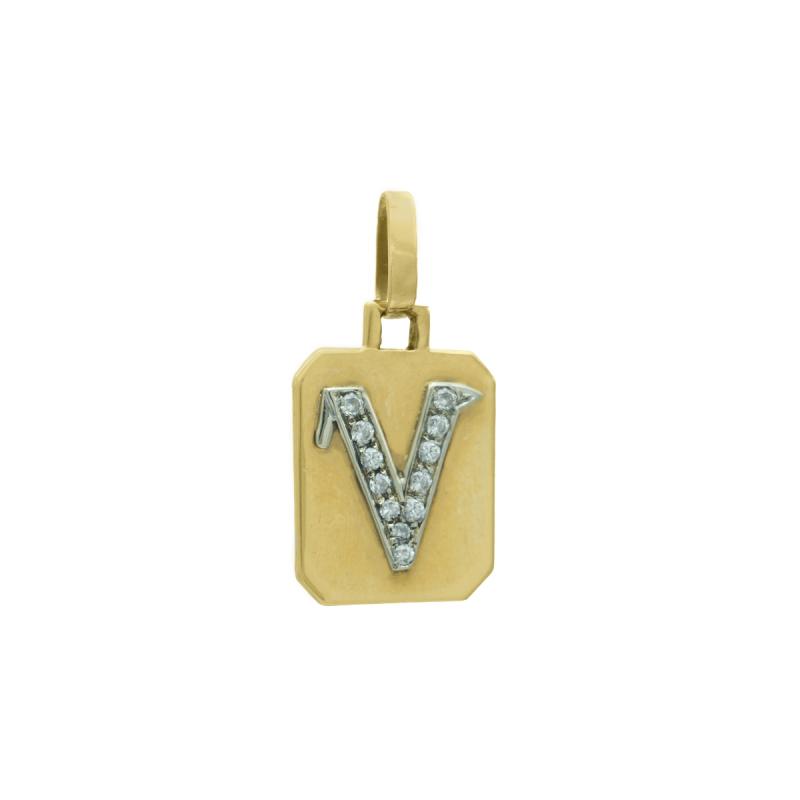 Dije Oro 18k- Chapita letra V con Brillantes