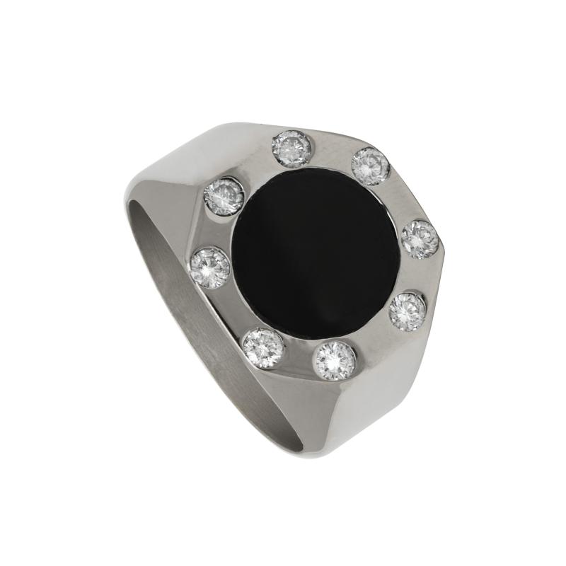 Anillo de Oro 18 kilates - Tipo Sello Onix y Brillantes