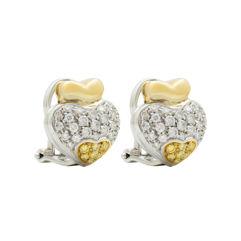 Aros Oro 18 Kilates -Corazón combinado con brillantes