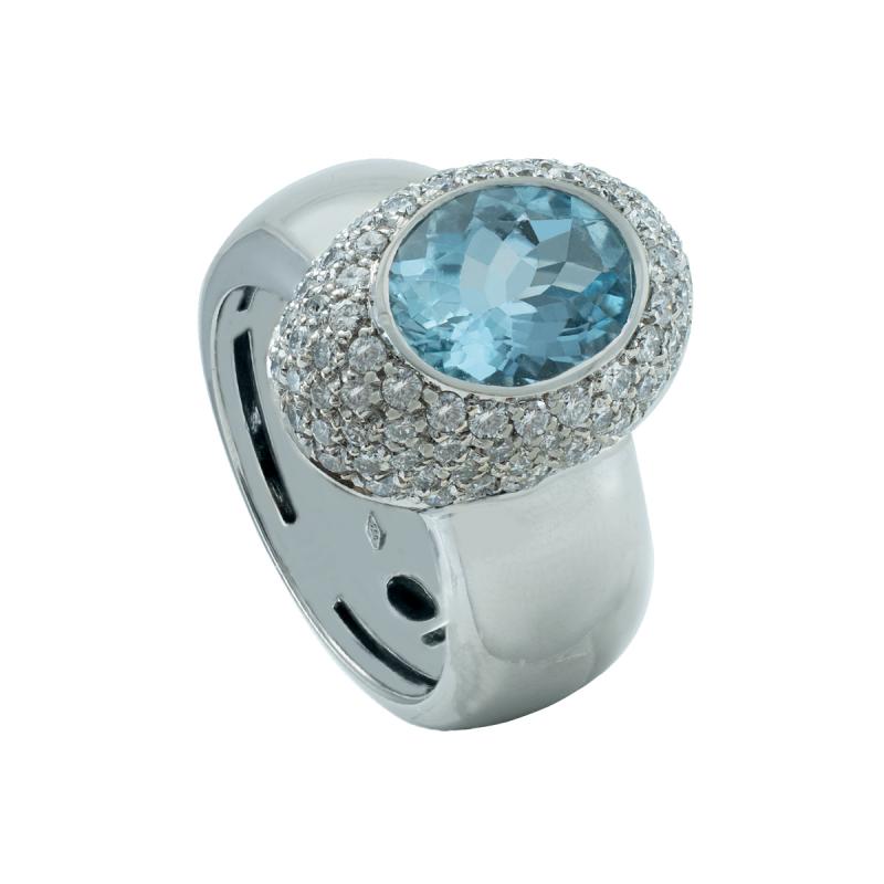 anillo oro 18 kilates-Solitario con Topacio Celeste