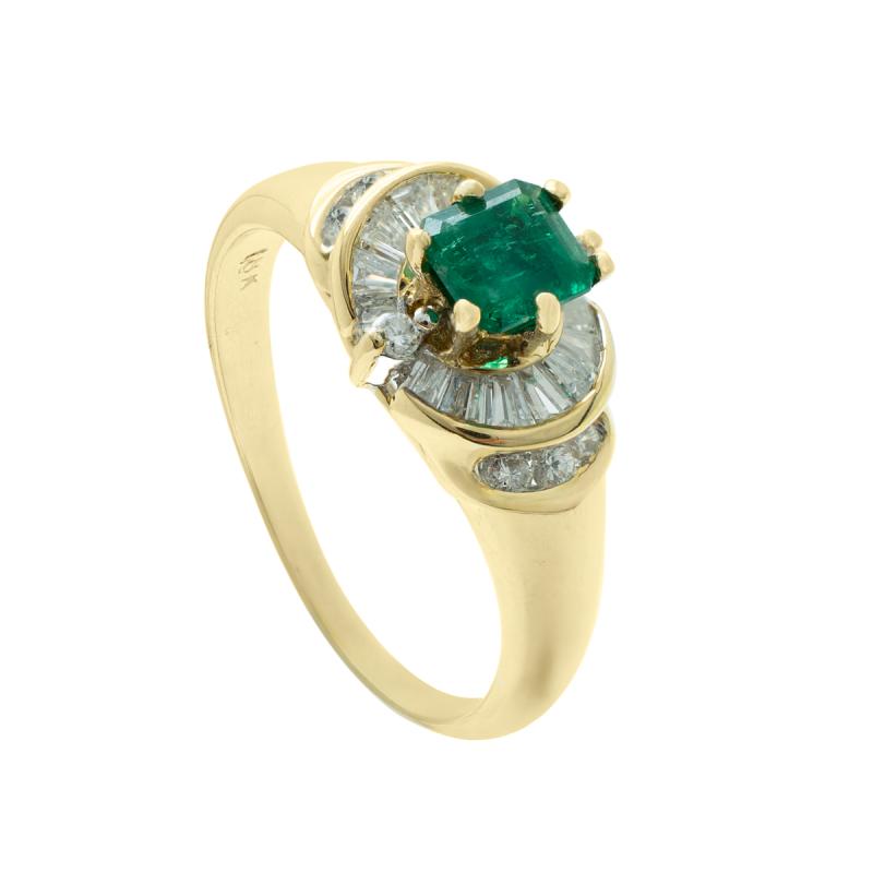 Anillo Oro 18 Kilates - Solitario con Esmeralda y Brillantes