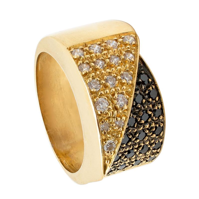 Anillo de Oro 18 kilates - Frente De Cubics Y Onix