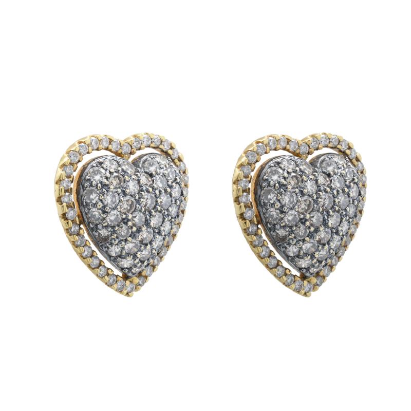 aros oro 18 kilates-corazones con brillantes