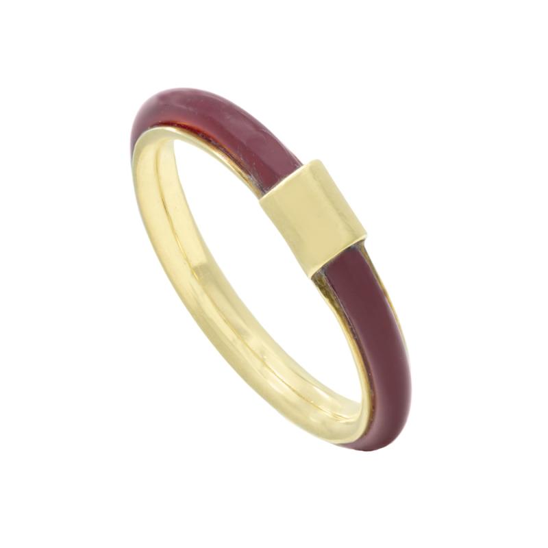 Anillo Oro 18 Kilates - Con Detalle Bordó