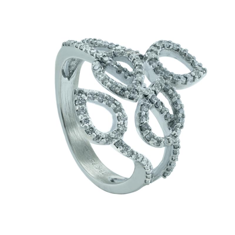 anillo oro 18 kilates- diseño hojas con brillantes