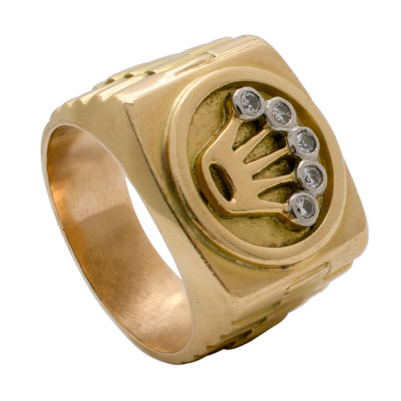 Anillo de Oro 18 kilates - Tipo sello con frente corona Rolex con brillantes