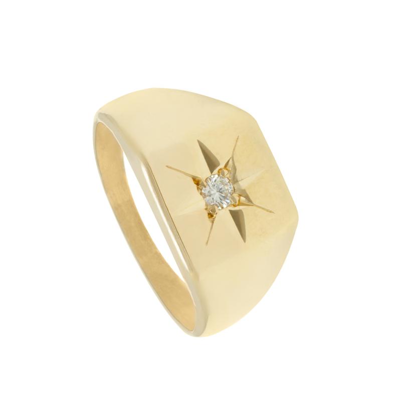 Anillo de Oro 18 kilates - Sello Con Brillante Central