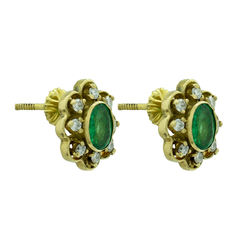 Aros 18k - Flor con Esmeraldas y Brillantes.