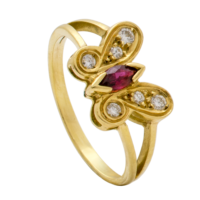 Anillo de Oro 18 kilates -Mariposa central con brillantes