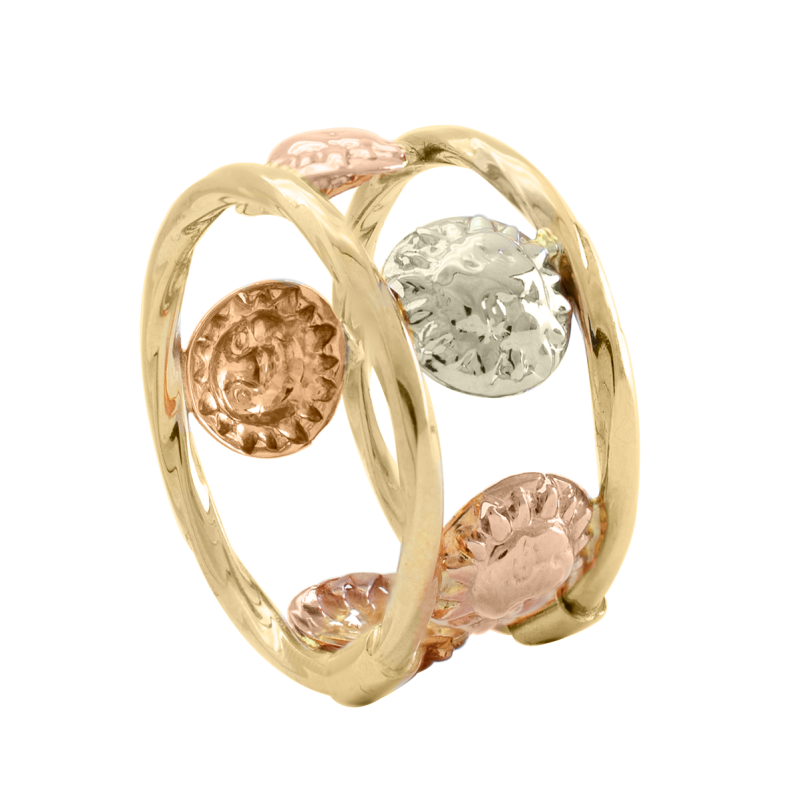 Anillo Oro 18 Kilates - Anillo Con Soles Tricolor