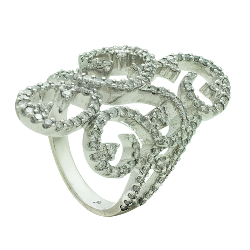 Anillo Oro 18k - Frente Ondulado con Brillantes.
