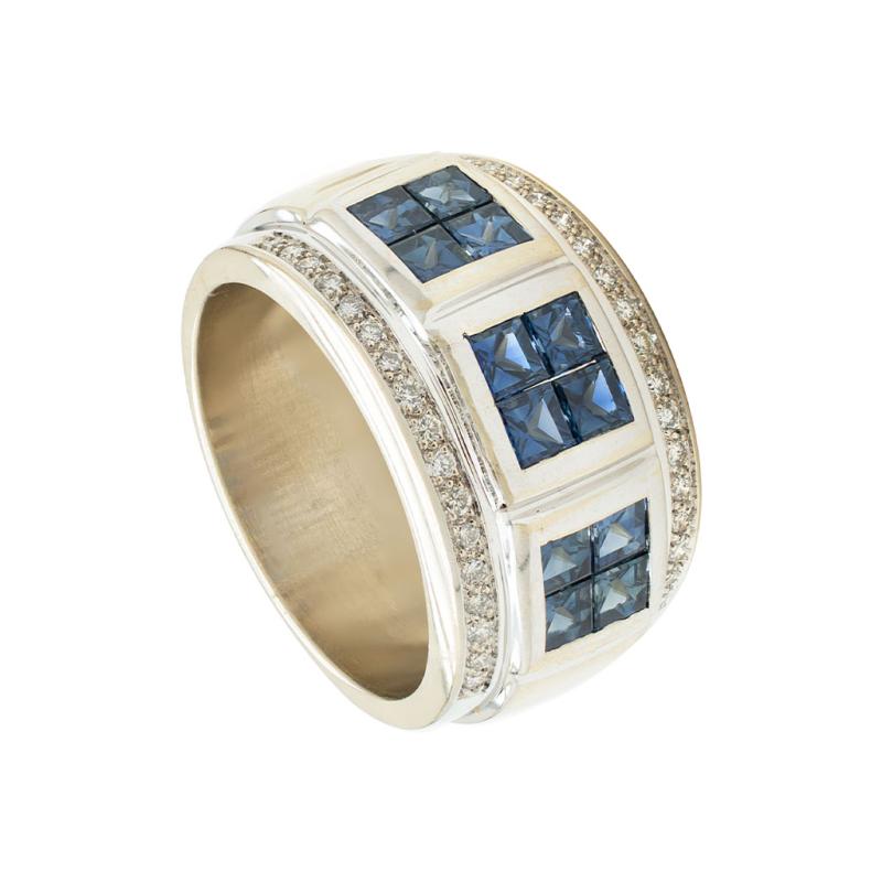 Anillo de Oro 18 kilates - Frente De Zafiros Y Brillantes