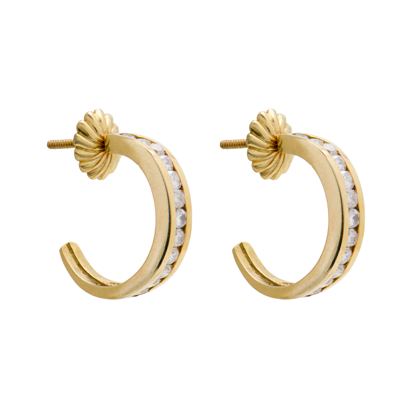 Aros Oro 18k -  Media Argolla Con Brillantes