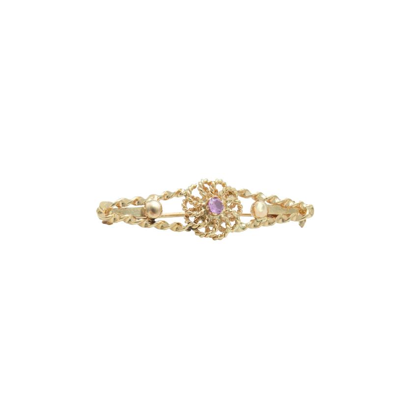 Prendedor Oro 18 Kilates- Flor con cubic Rosa