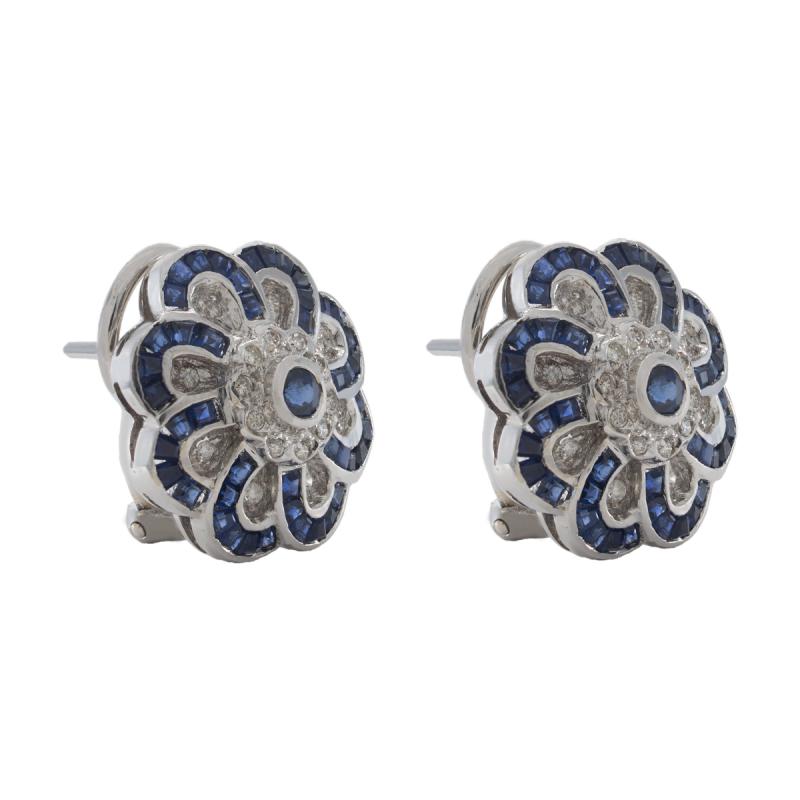 aros oro 18 kilates- tipo flor con zafiros y brillantes