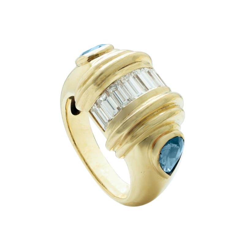 Anillo Oro 18 Kilates - Con frente de Brillantes y Zafiros