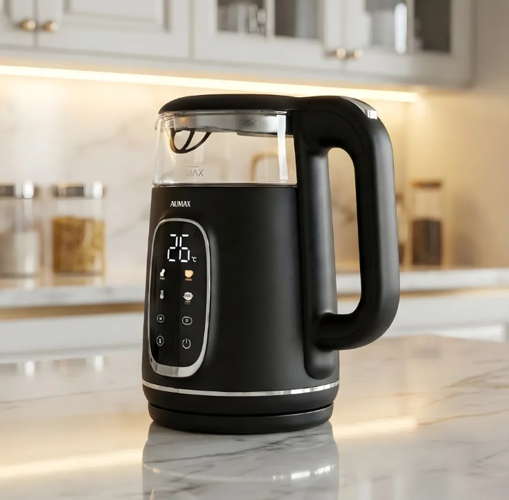 Pava Electrica Aumax Noir 1.7 Lts Digital Vidrio Y Acero Negro