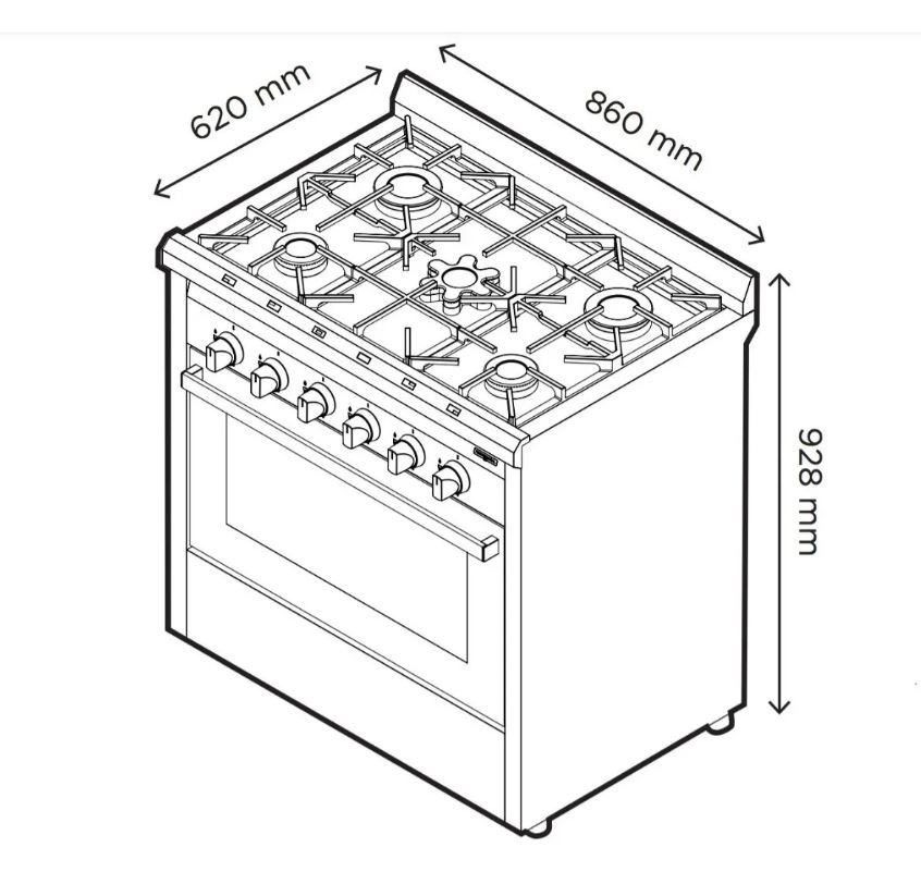 Cocina Industrial Sol Real 537-MGV 5 Hornallas Rejas de Fundición - Visor