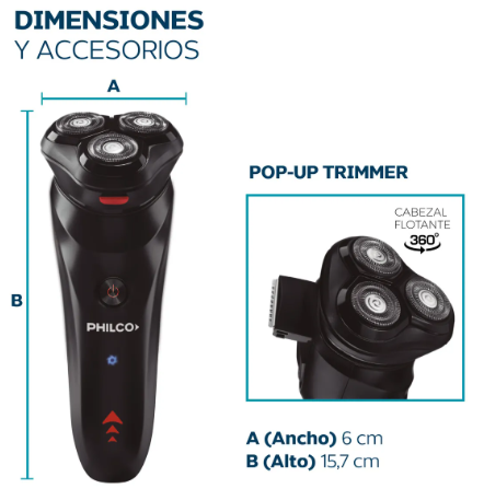 Afeitadora Philco Lithium Recortador De Patillas AE5105pp Color Negro