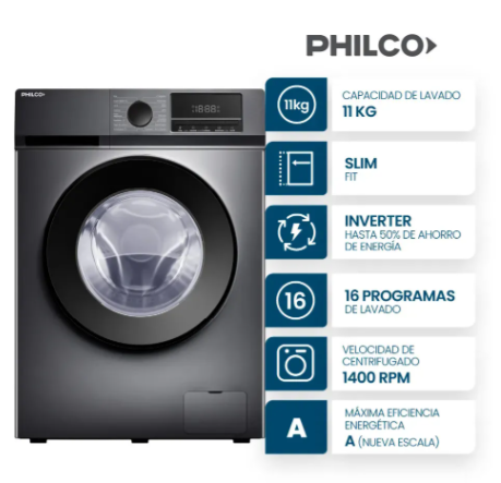 Lavarropas Philco 11 Kg Inverter Dark Grey PHLF111DGN2