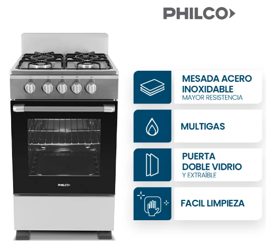Cocina Multigas Philco PHCN50P 4 Hornallas 50cm Color Plata