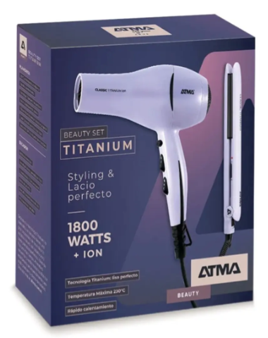 Set Beauty Planchita De Pelo Atma Ck4020p + Secador Titanium