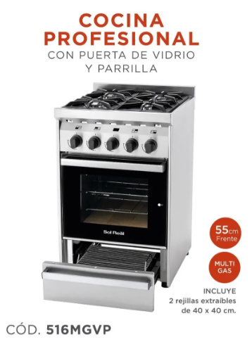 Cocina Industrial Sol Real 516-MGVP MULTIGAS 4H Visor Rejillas Fundicion