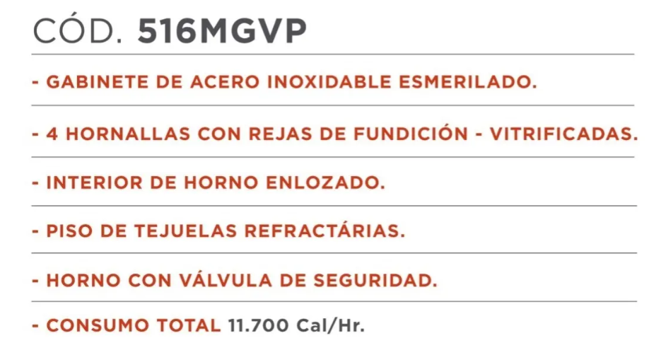 Cocina Industrial Sol Real 516-MGVP MULTIGAS 4H Visor Rejillas Fundicion
